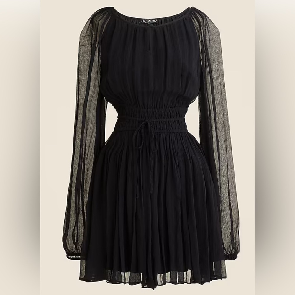 J Crew Elena Long Sleeve Black Chiffon Dress - Picture 1 of 13